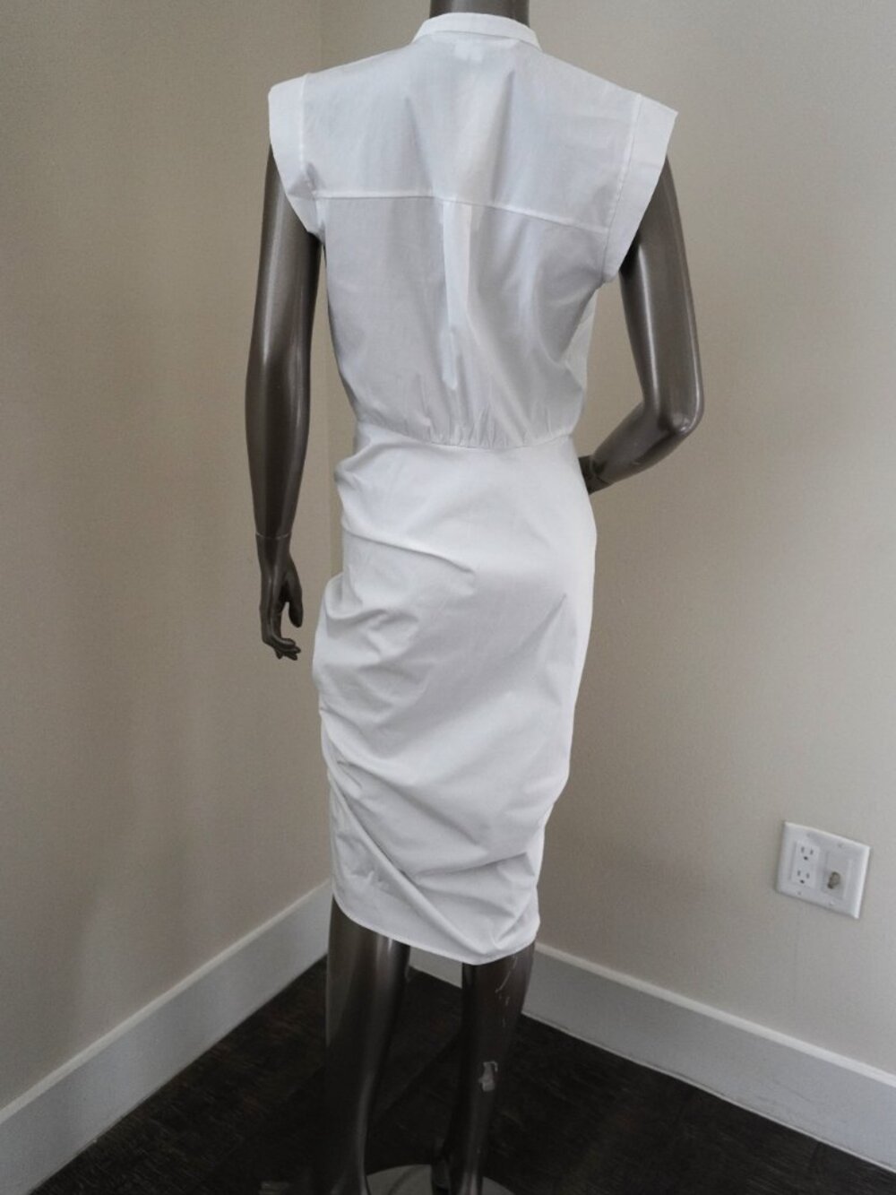 Veronica Beard White Dress Cotton Rushed Shirt Dress Size 4 New with Tags $450 - Picture 4 of 7